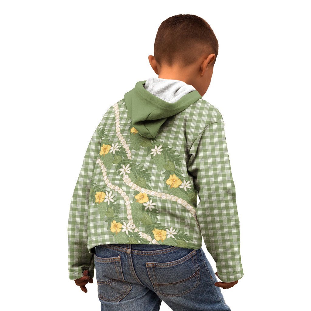 Aloha Puakenikeni Anthurium Pikake Lei Kid Hoodie Green Hawaiian Palaka Pattern