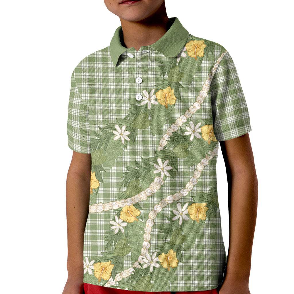 Aloha Puakenikeni Anthurium Pikake Lei Kid Polo Shirt Green Hawaiian Palaka Pattern LT9 Kid Green - Polynesian Pride