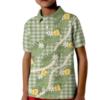Aloha Puakenikeni Anthurium Pikake Lei Kid Polo Shirt Green Hawaiian Palaka Pattern LT9 Kid Green - Polynesian Pride