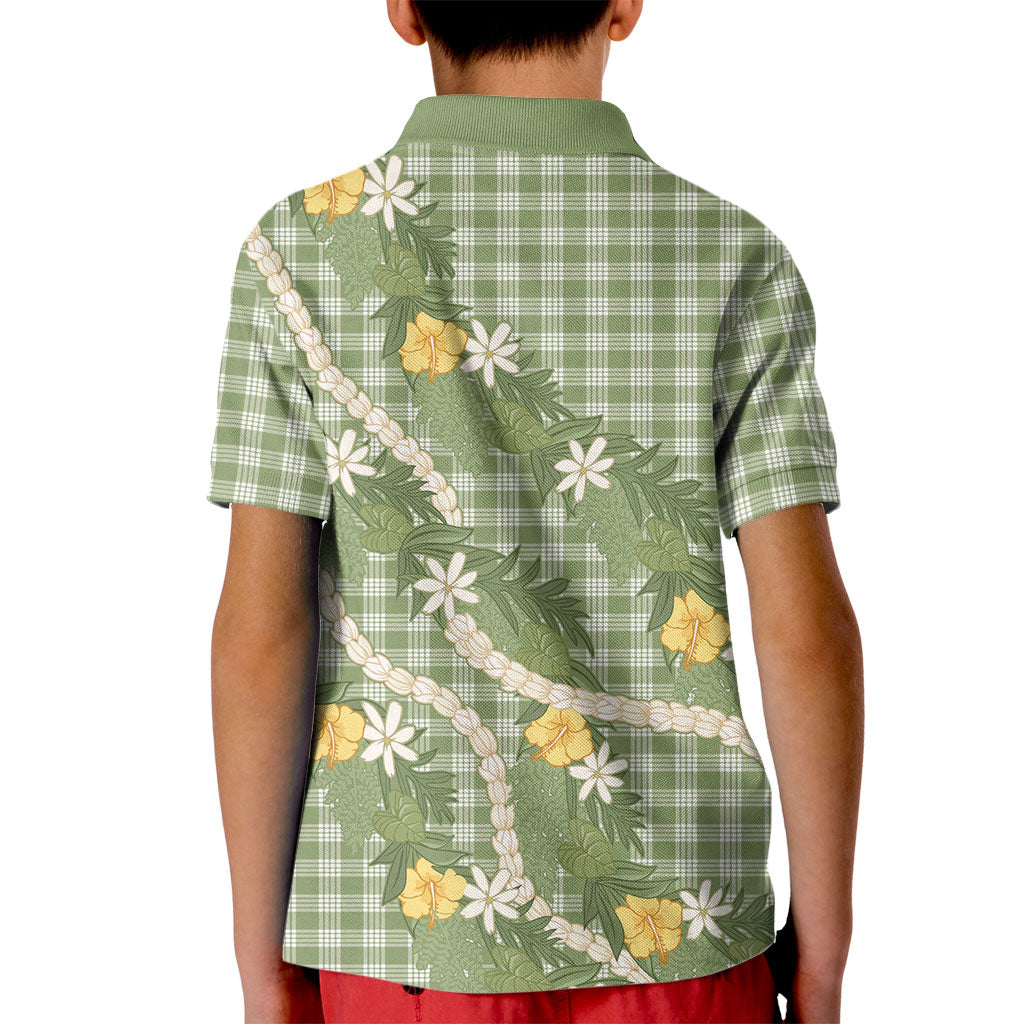 Aloha Puakenikeni Anthurium Pikake Lei Kid Polo Shirt Green Hawaiian Palaka Pattern LT9 - Polynesian Pride