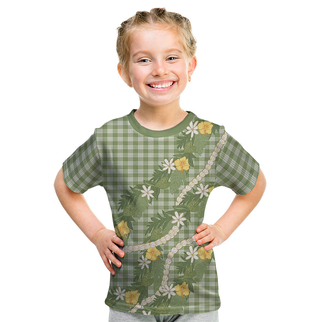 Aloha Puakenikeni Anthurium Pikake Lei Kid T Shirt Green Hawaiian Palaka Pattern LT9 Green - Polynesian Pride