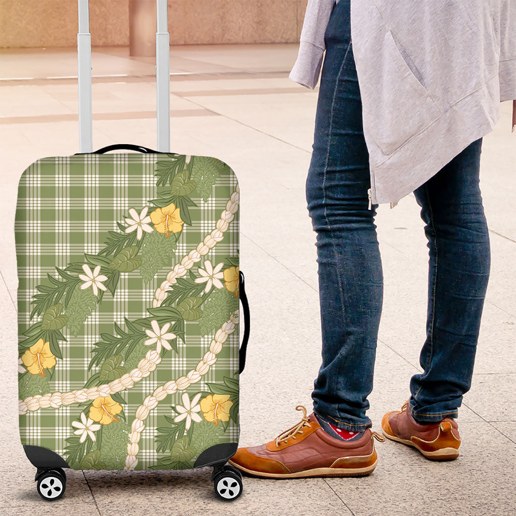 Aloha Puakenikeni Anthurium Pikake Lei Luggage Cover Green Hawaiian Palaka Pattern LT9 Green - Polynesian Pride