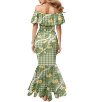 Aloha Puakenikeni Anthurium Pikake Lei Mermaid Dress Green Hawaiian Palaka Pattern LT9 - Polynesian Pride