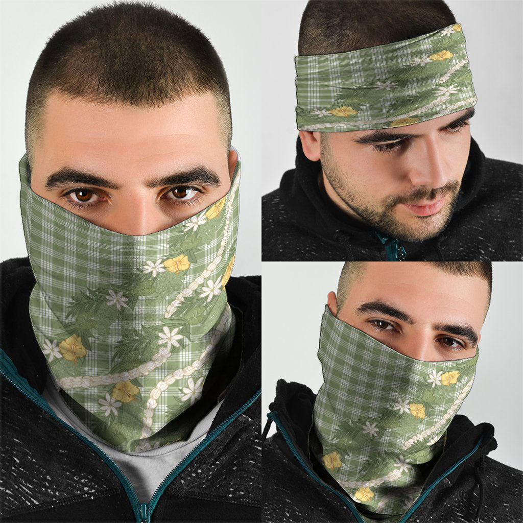 Aloha Puakenikeni Anthurium Pikake Lei Neck Gaiter Green Hawaiian Palaka Pattern LT9 - Polynesian Pride