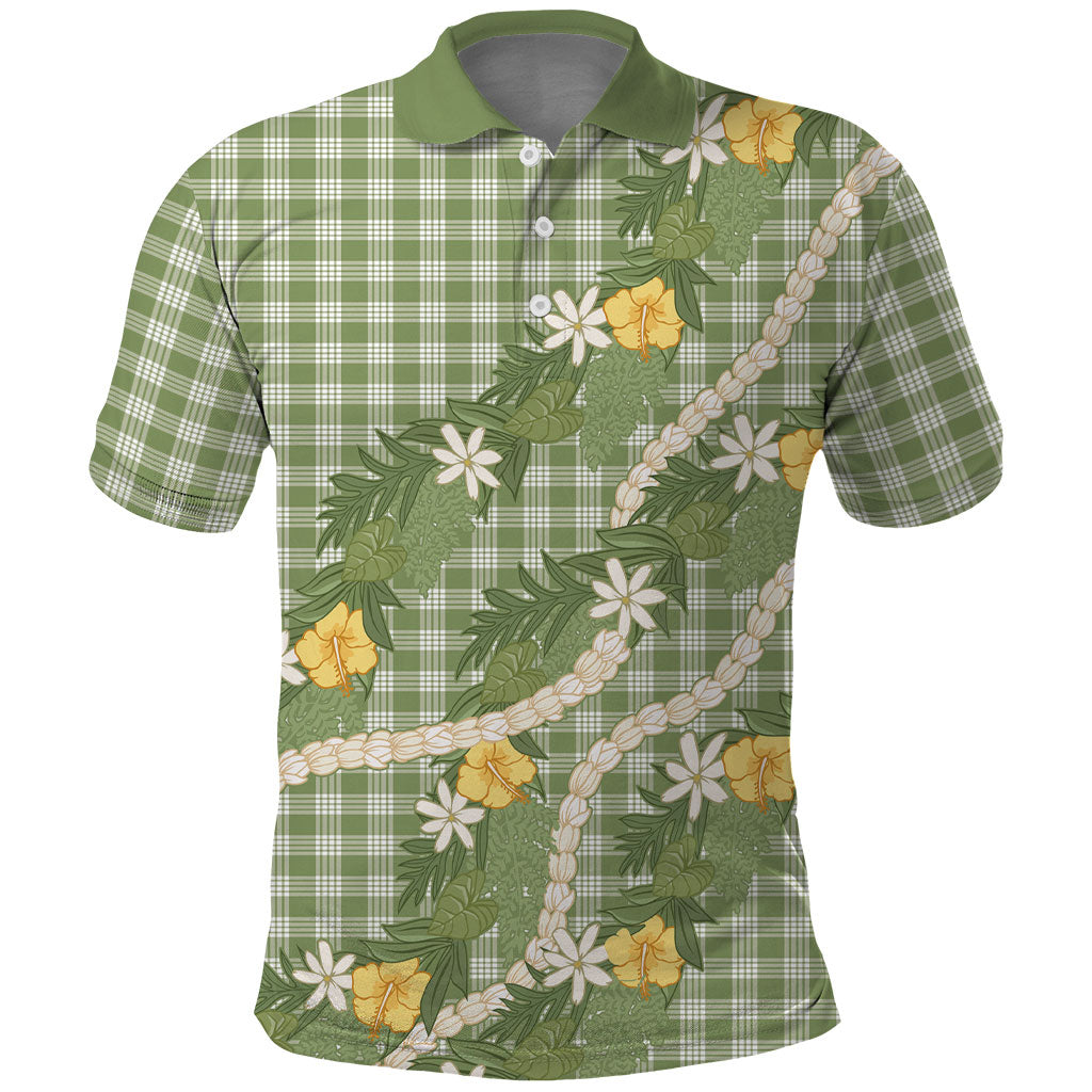 Aloha Puakenikeni Anthurium Pikake Lei Polo Shirt Green Hawaiian Palaka Pattern LT9 Green - Polynesian Pride