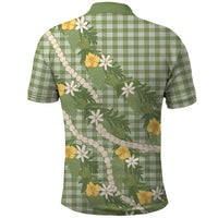 Aloha Puakenikeni Anthurium Pikake Lei Polo Shirt Green Hawaiian Palaka Pattern