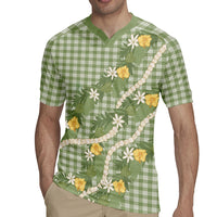 Aloha Puakenikeni Anthurium Pikake Lei Rugby Jersey Green Hawaiian Palaka Pattern