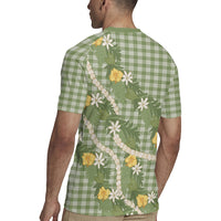 Aloha Puakenikeni Anthurium Pikake Lei Rugby Jersey Green Hawaiian Palaka Pattern