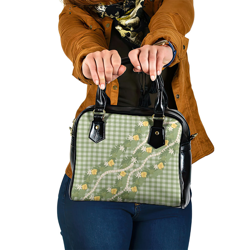 Aloha Puakenikeni Anthurium Pikake Lei Shoulder Handbag Green Hawaiian Palaka Pattern LT9 One Size Green - Polynesian Pride
