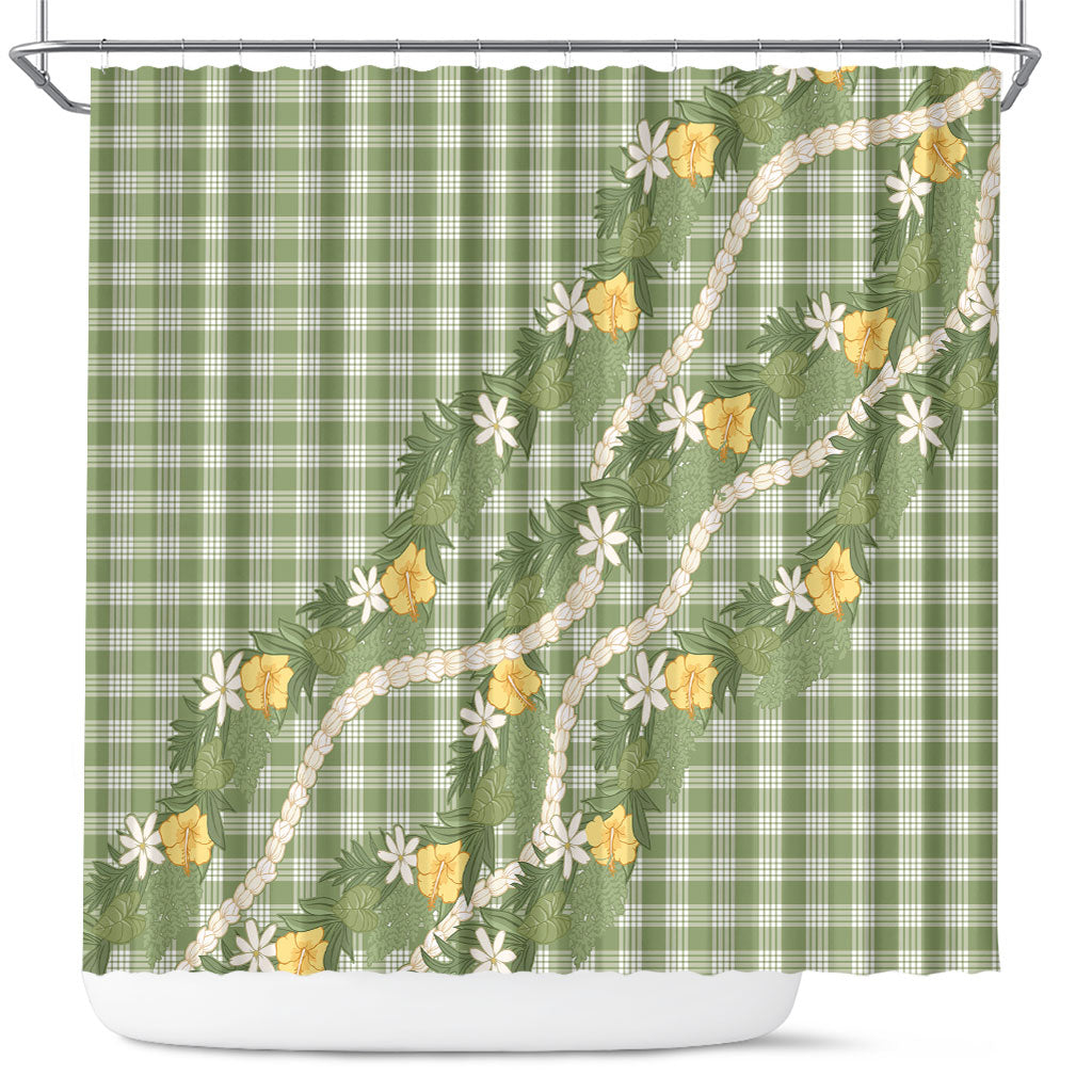 Aloha Puakenikeni Anthurium Pikake Lei Shower Curtain Green Hawaiian Palaka Pattern LT9 Green - Polynesian Pride