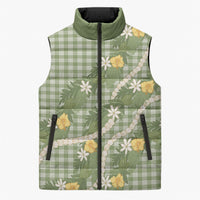 Aloha Puakenikeni Anthurium Pikake Lei Sleeveless Puffer Jacket Green Hawaiian Palaka Pattern LT9 Unisex Green - Polynesian Pride