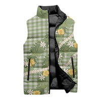 Aloha Puakenikeni Anthurium Pikake Lei Sleeveless Puffer Jacket Green Hawaiian Palaka Pattern LT9 - Polynesian Pride