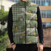 Aloha Puakenikeni Anthurium Pikake Lei Sleeveless Puffer Jacket Green Hawaiian Palaka Pattern LT9 - Polynesian Pride