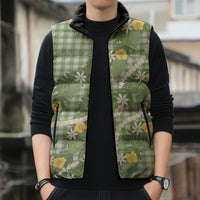 Aloha Puakenikeni Anthurium Pikake Lei Sleeveless Puffer Jacket Green Hawaiian Palaka Pattern LT9 - Polynesian Pride
