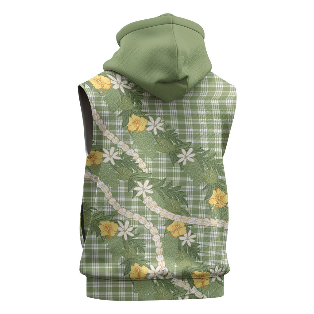 Aloha Puakenikeni Anthurium Pikake Lei Sleeveless Zip Hoodie Green Hawaiian Palaka Pattern LT9 - Polynesian Pride