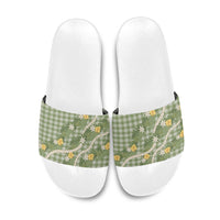 Aloha Puakenikeni Anthurium Pikake Lei Slide Sandals Green Hawaiian Palaka Pattern LT9 Green - Polynesian Pride