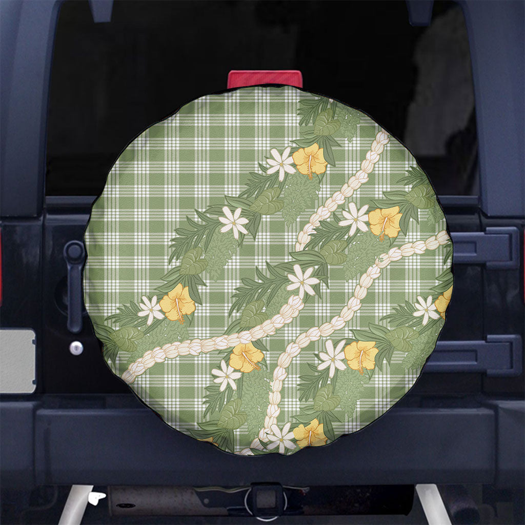 Aloha Puakenikeni Anthurium Pikake Lei Spare Tire Cover Green Hawaiian Palaka Pattern LT9 No hole Green - Polynesian Pride