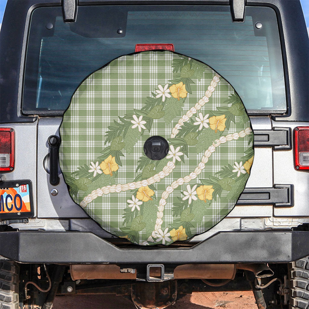 Aloha Puakenikeni Anthurium Pikake Lei Spare Tire Cover Green Hawaiian Palaka Pattern LT9 Green - Polynesian Pride