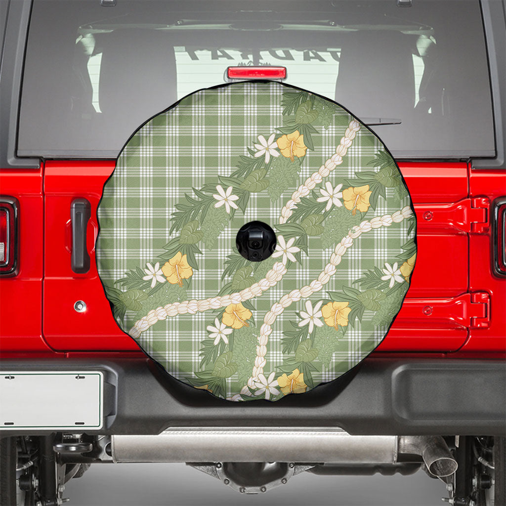Aloha Puakenikeni Anthurium Pikake Lei Spare Tire Cover Green Hawaiian Palaka Pattern LT9 - Polynesian Pride