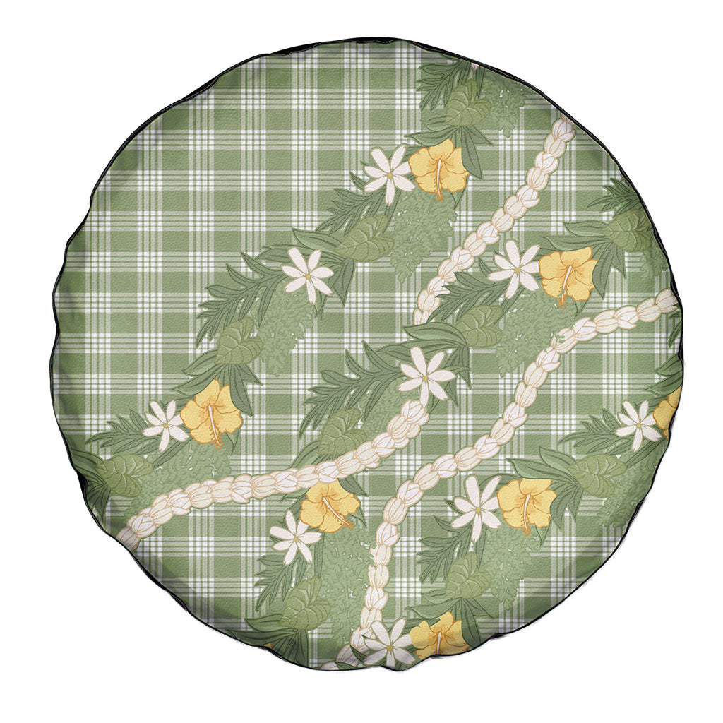 Aloha Puakenikeni Anthurium Pikake Lei Spare Tire Cover Green Hawaiian Palaka Pattern LT9 - Polynesian Pride