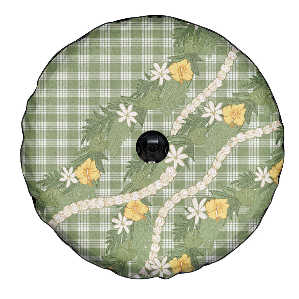 Aloha Puakenikeni Anthurium Pikake Lei Spare Tire Cover Green Hawaiian Palaka Pattern LT9 - Polynesian Pride
