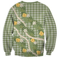 Aloha Puakenikeni Anthurium Pikake Lei Sweatshirt Green Hawaiian Palaka Pattern