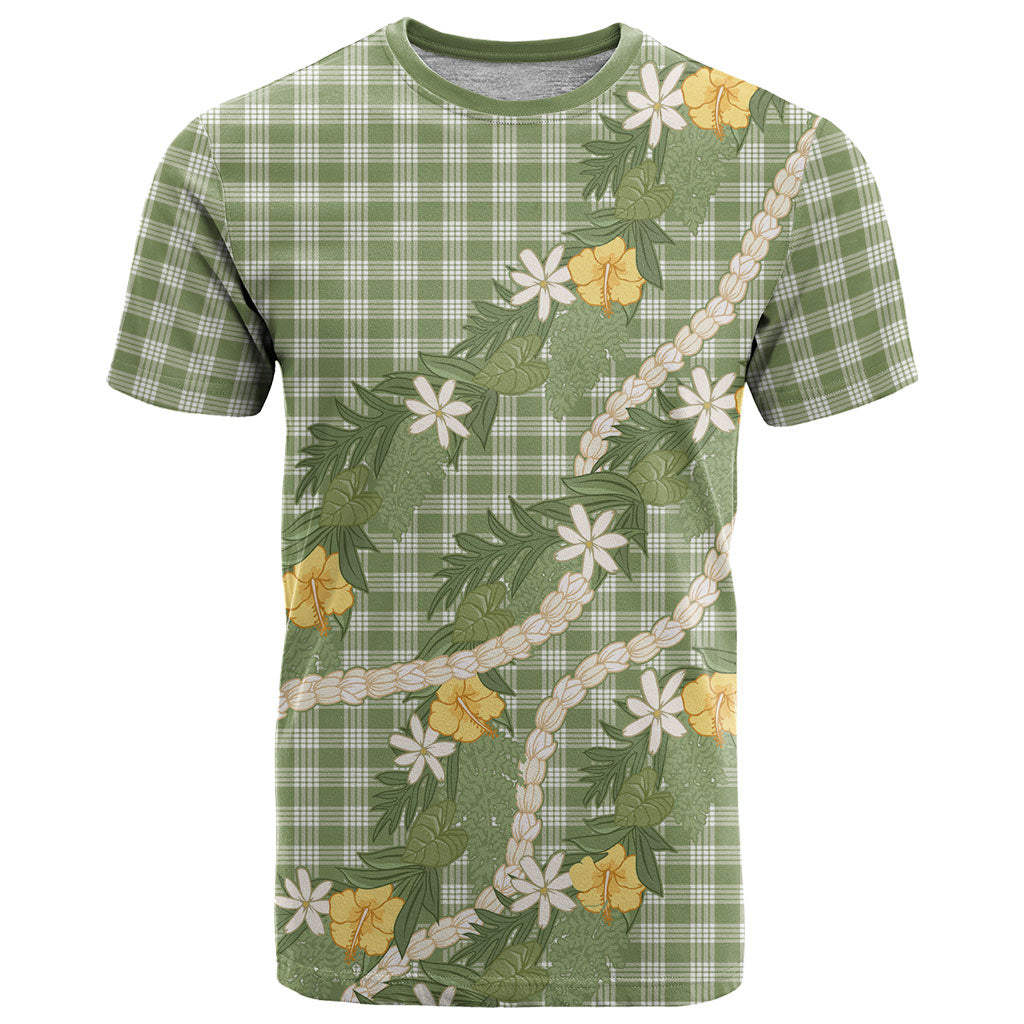 Aloha Puakenikeni Anthurium Pikake Lei T Shirt Green Hawaiian Palaka Pattern