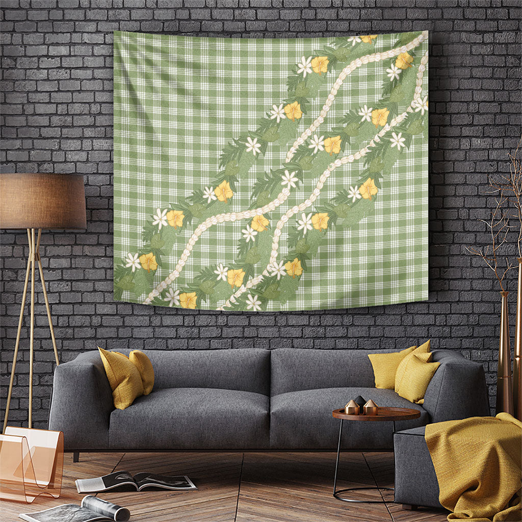 Aloha Puakenikeni Anthurium Pikake Lei Tapestry Green Hawaiian Palaka Pattern LT9 Green - Polynesian Pride