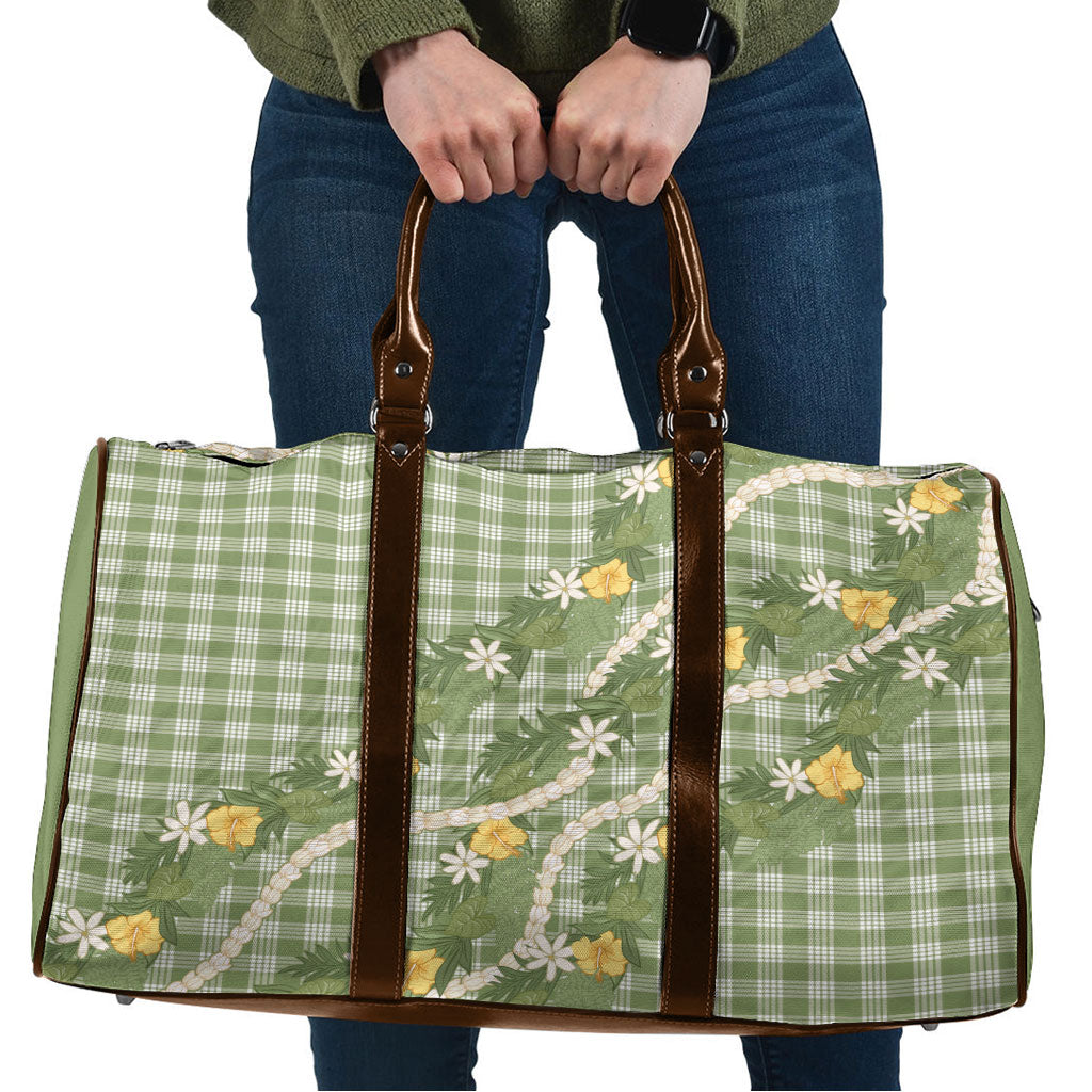 Aloha Puakenikeni Anthurium Pikake Lei Travel Bag Green Hawaiian Palaka Pattern LT9 Green - Polynesian Pride