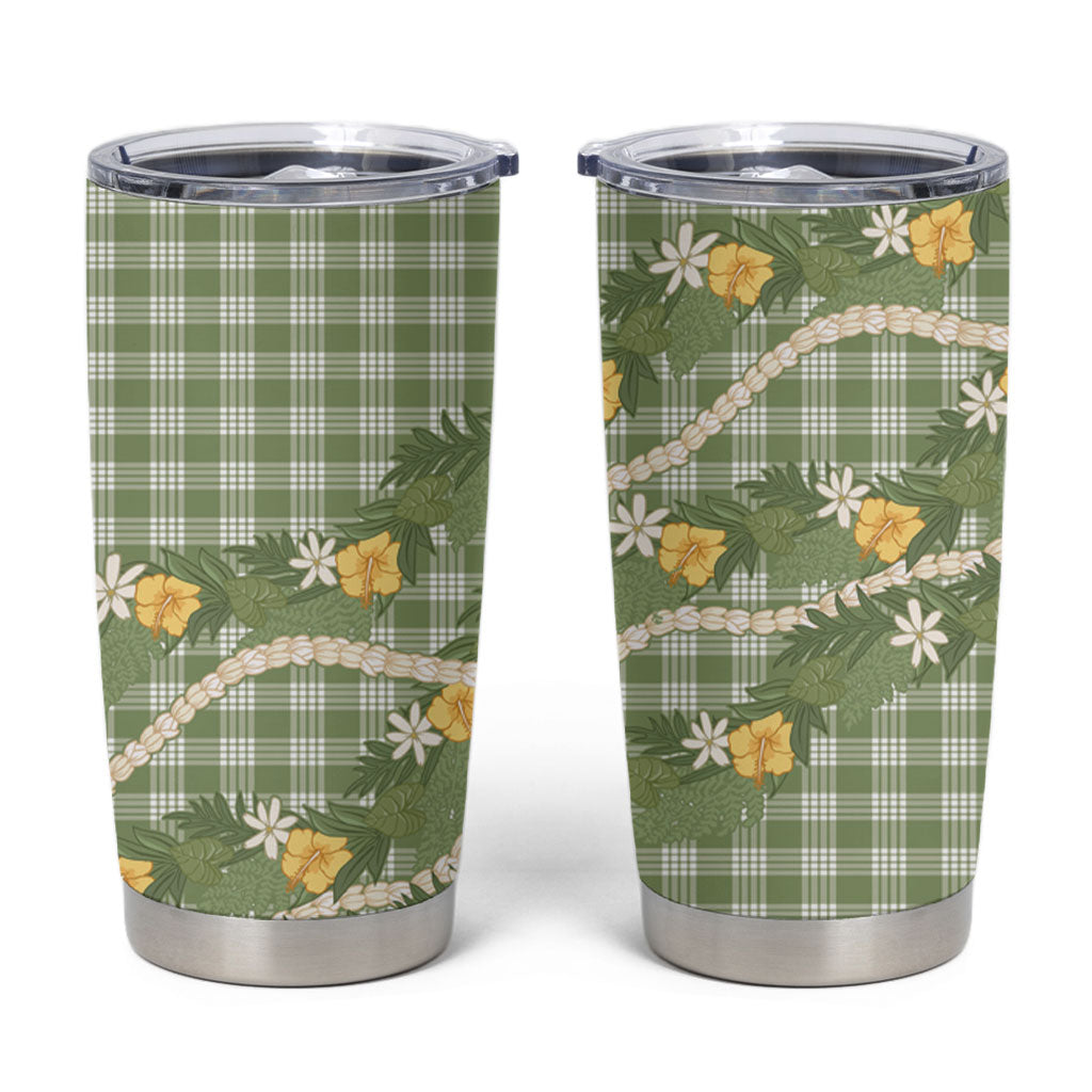 Aloha Puakenikeni Anthurium Pikake Lei Tumbler Cup Green Hawaiian Palaka Pattern LT9 Green - Polynesian Pride