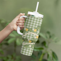 Aloha Puakenikeni Anthurium Pikake Lei Tumbler With Handle Green Hawaiian Palaka Pattern
