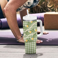 Aloha Puakenikeni Anthurium Pikake Lei Tumbler With Handle Green Hawaiian Palaka Pattern