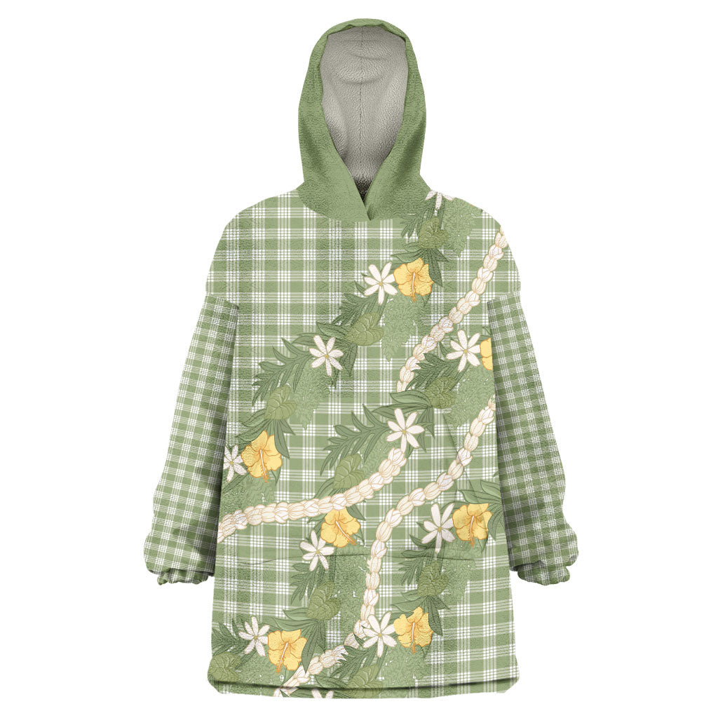 Aloha Puakenikeni Anthurium Pikake Lei Wearable Blanket Hoodie Green Hawaiian Palaka Pattern LT9 One Size Green - Polynesian Pride