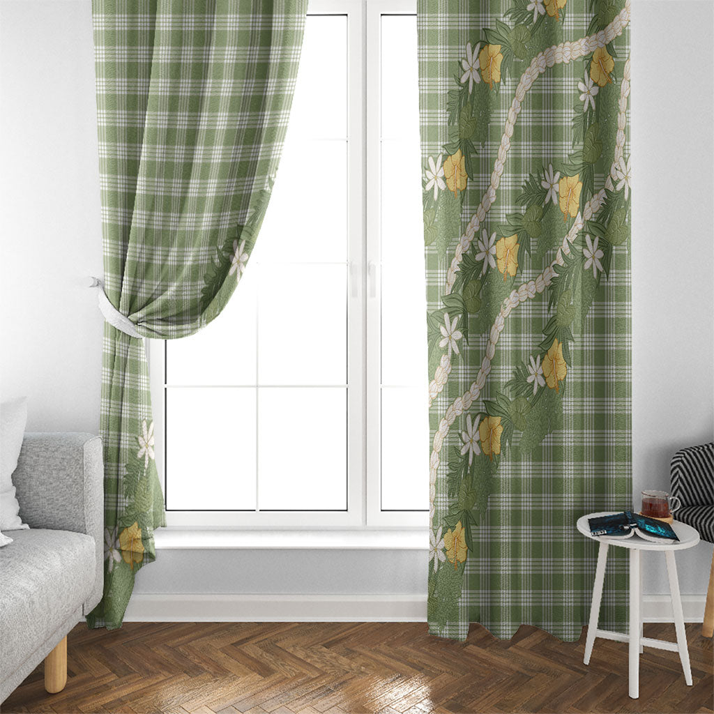Aloha Puakenikeni Anthurium Pikake Lei Window Curtain Green Hawaiian Palaka Pattern