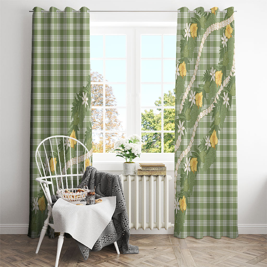 Aloha Puakenikeni Anthurium Pikake Lei Window Curtain Green Hawaiian Palaka Pattern