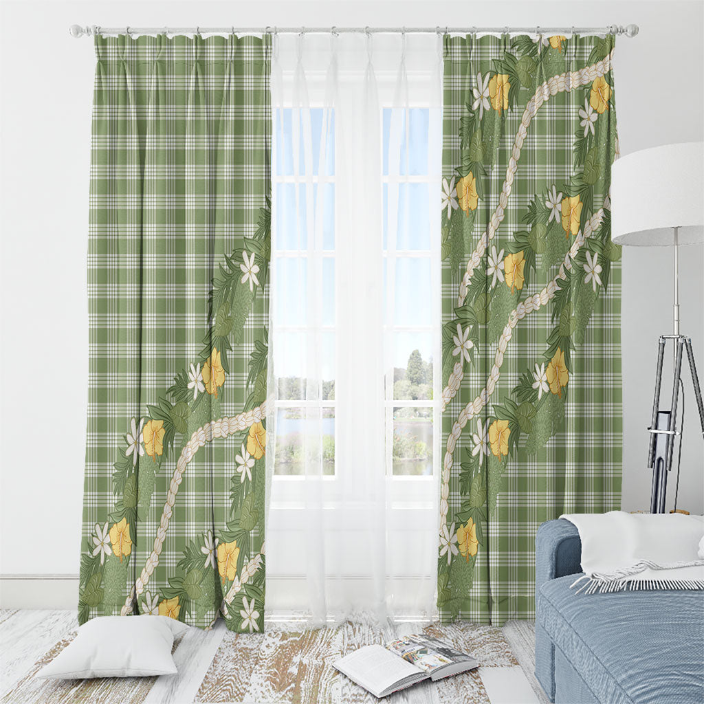 Aloha Puakenikeni Anthurium Pikake Lei Window Curtain Green Hawaiian Palaka Pattern