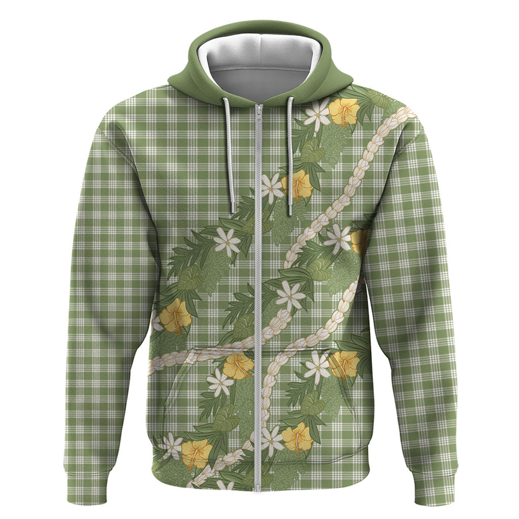 Aloha Puakenikeni Anthurium Pikake Lei Zip Hoodie Green Hawaiian Palaka Pattern LT9 Zip Hoodie Green - Polynesian Pride