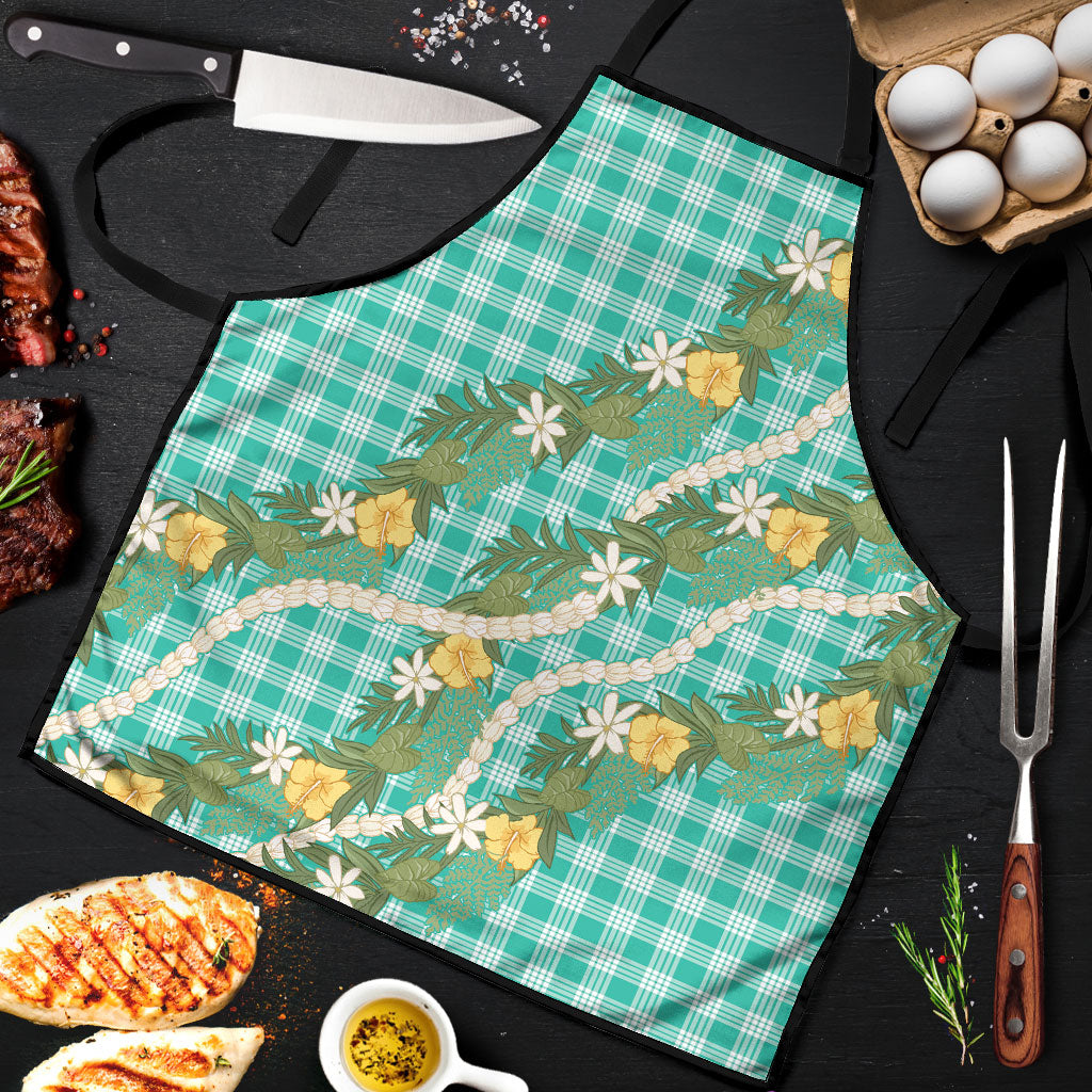 Aloha Puakenikeni Anthurium Pikake Lei Apron Marine Hawaiian Palaka Pattern
