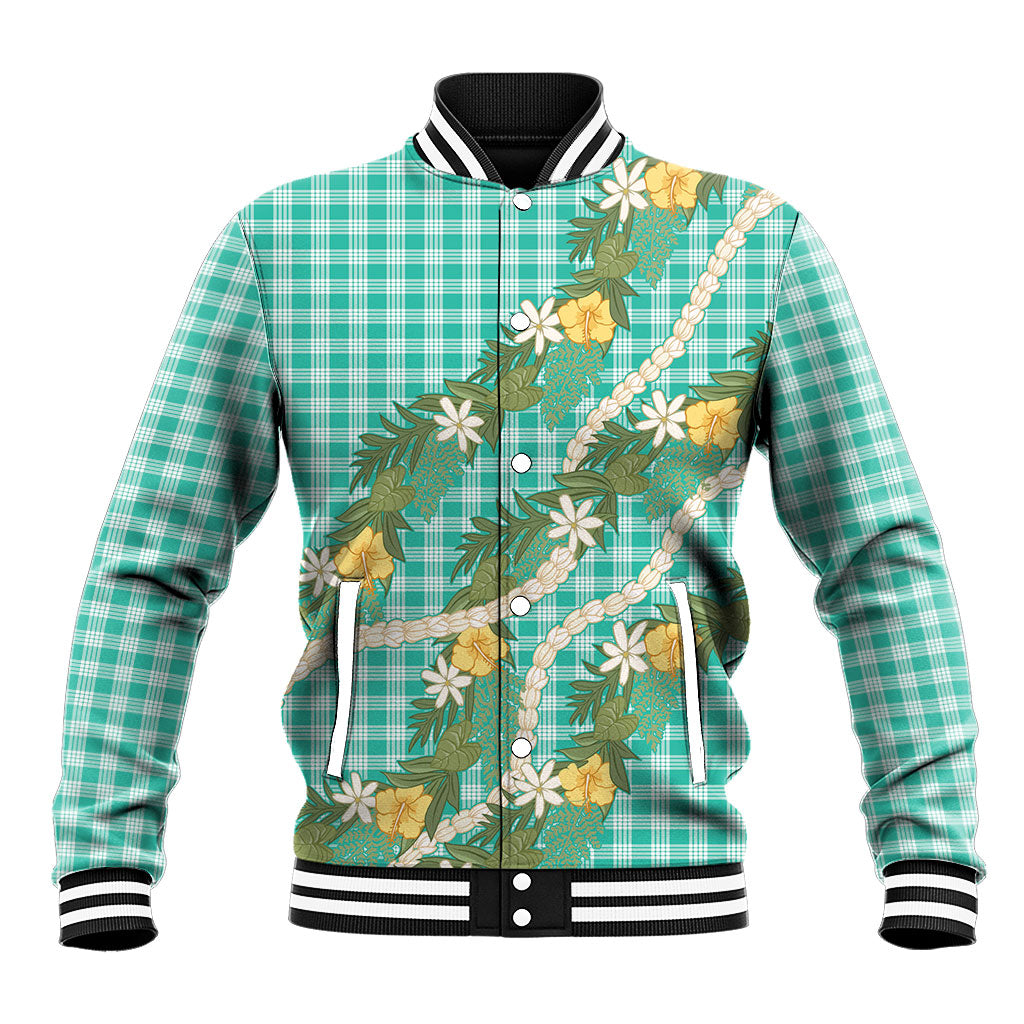 Aloha Puakenikeni Anthurium Pikake Lei Baseball Jacket Marine Hawaiian Palaka Pattern