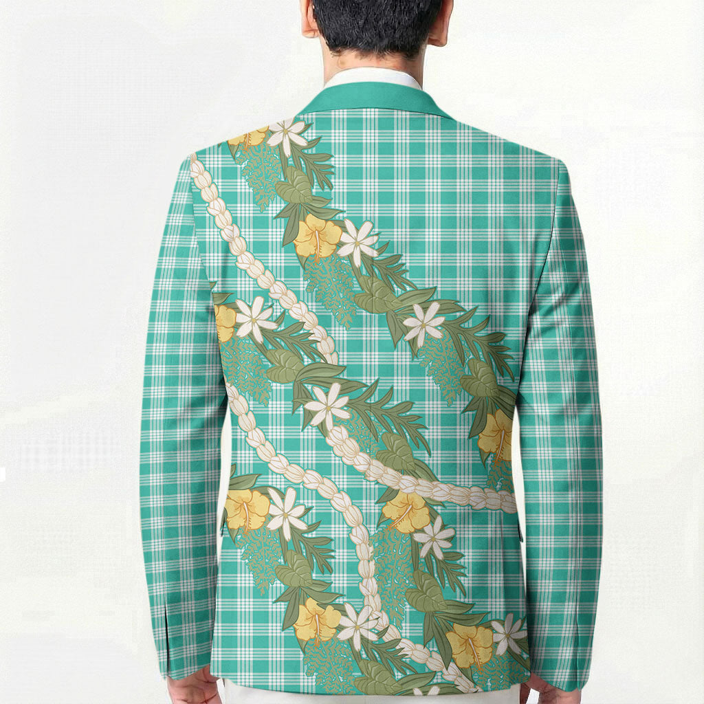 Aloha Puakenikeni Anthurium Pikake Lei Blazer Marine Hawaiian Palaka Pattern