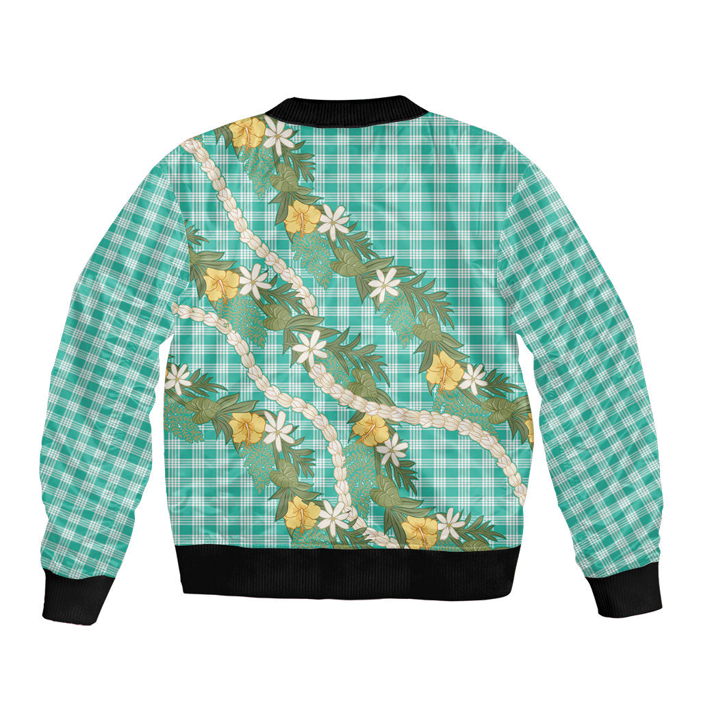 Aloha Puakenikeni Anthurium Pikake Lei Bomber Jacket Marine Hawaiian Palaka Pattern