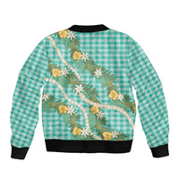 Aloha Puakenikeni Anthurium Pikake Lei Bomber Jacket Marine Hawaiian Palaka Pattern