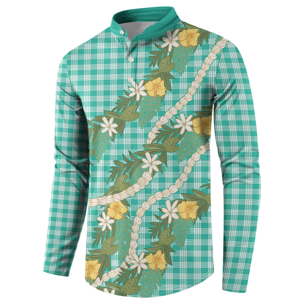 Aloha Puakenikeni Anthurium Pikake Lei Button Sweatshirt Marine Hawaiian Palaka Pattern