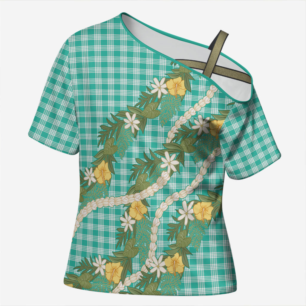 Aloha Puakenikeni Anthurium Pikake Lei Cross Shoulder Shirt Marine Hawaiian Palaka Pattern