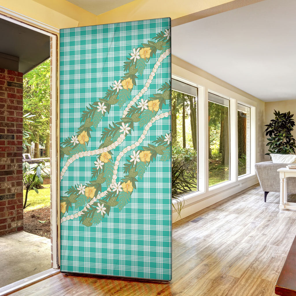 Aloha Puakenikeni Anthurium Pikake Lei Door Cover Marine Hawaiian Palaka Pattern LT9 - Polynesian Pride