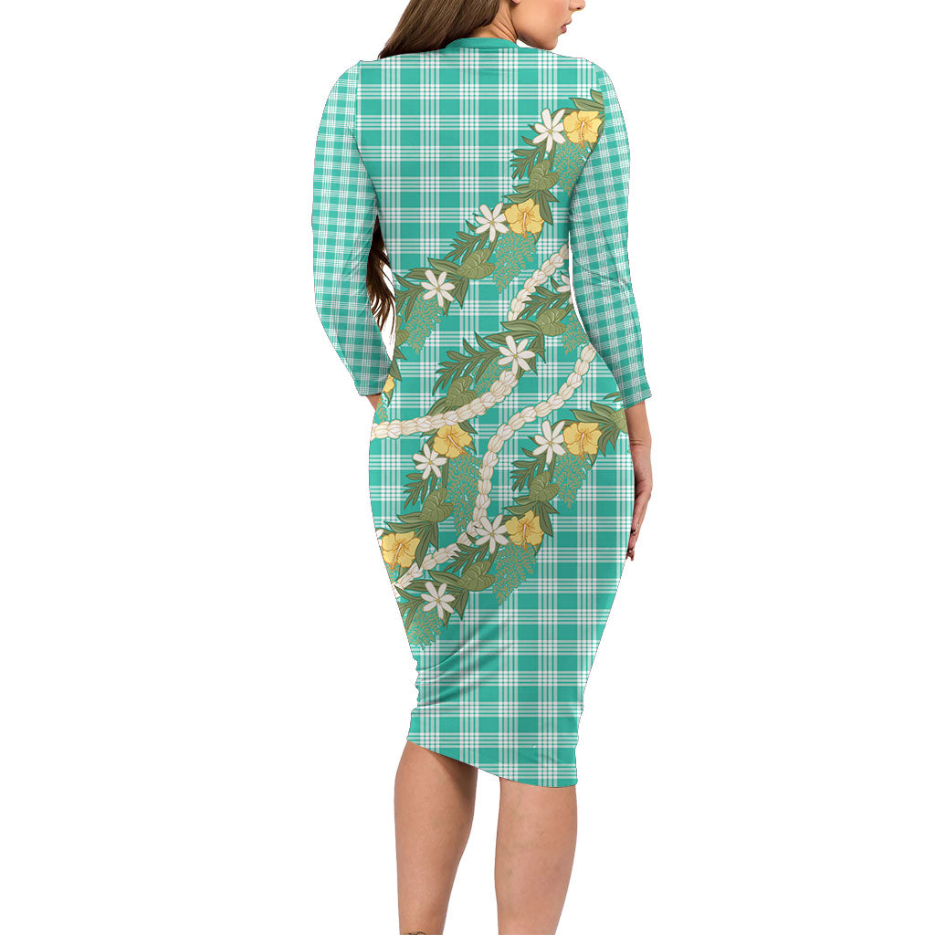 Aloha Puakenikeni Anthurium Pikake Lei Family Matching Long Sleeve Bodycon Dress and Hawaiian Shirt Marine Hawaiian Palaka Pattern