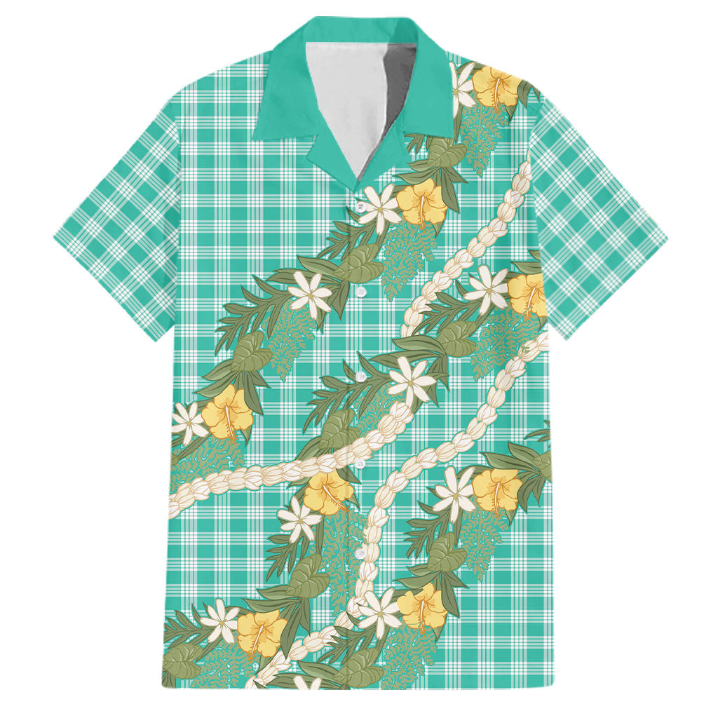 Aloha Puakenikeni Anthurium Pikake Lei Family Matching Off Shoulder Maxi Dress and Hawaiian Shirt Marine Hawaiian Palaka Pattern