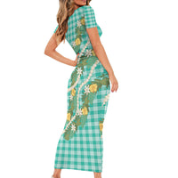 Aloha Puakenikeni Anthurium Pikake Lei Family Matching Short Sleeve Bodycon Dress and Hawaiian Shirt Marine Hawaiian Palaka Pattern