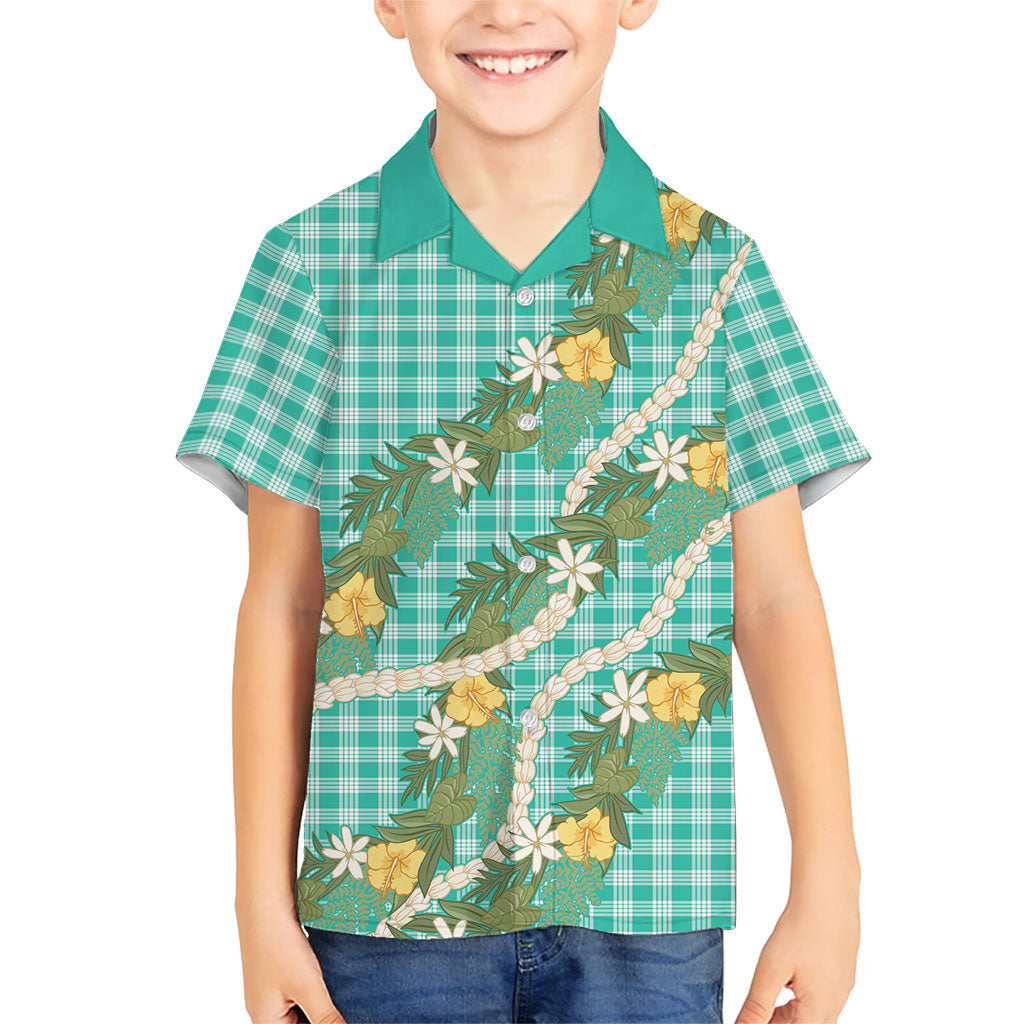 Aloha Puakenikeni Anthurium Pikake Lei Family Matching Summer Maxi Dress and Hawaiian Shirt Marine Hawaiian Palaka Pattern