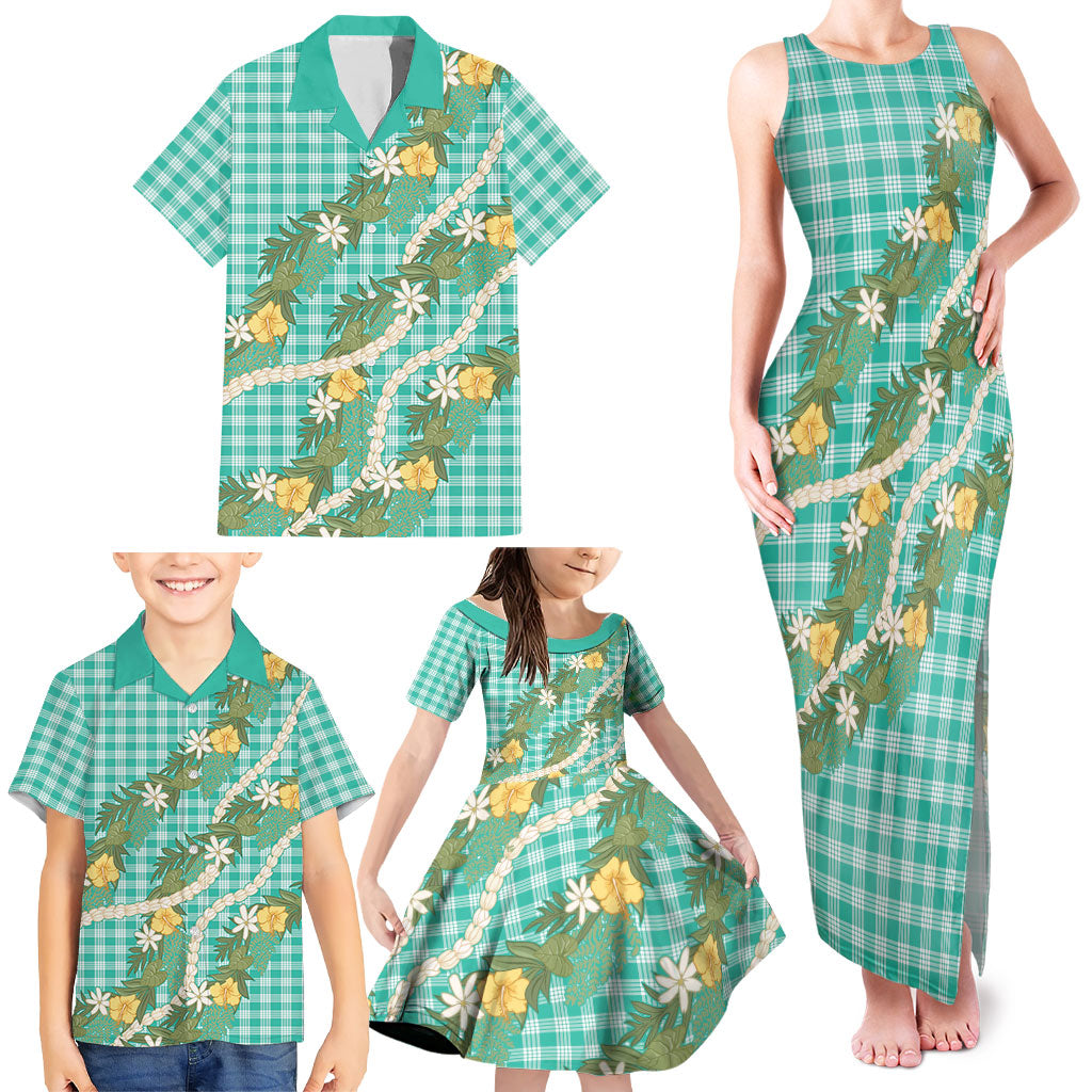 Aloha Puakenikeni Anthurium Pikake Lei Family Matching Tank Maxi Dress and Hawaiian Shirt Marine Hawaiian Palaka Pattern LT9 - Polynesian Pride